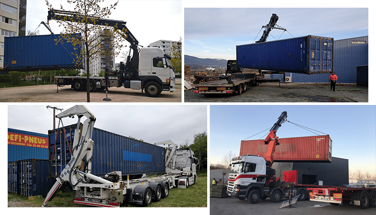 Camion porte-container et accessoires de chantier